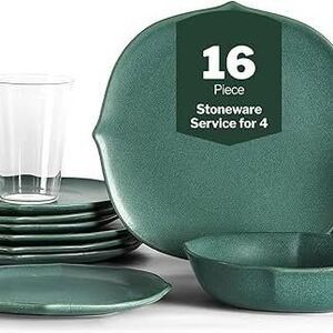 Stone Lain Baskerville16 Pc Dinnerware Set Stoneware, Borosilicate Glass Green